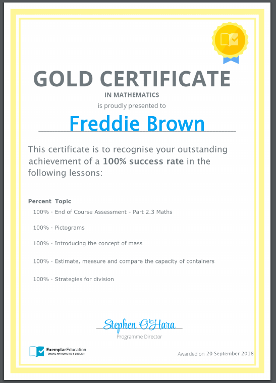 Exemplar Education Gold Certificate