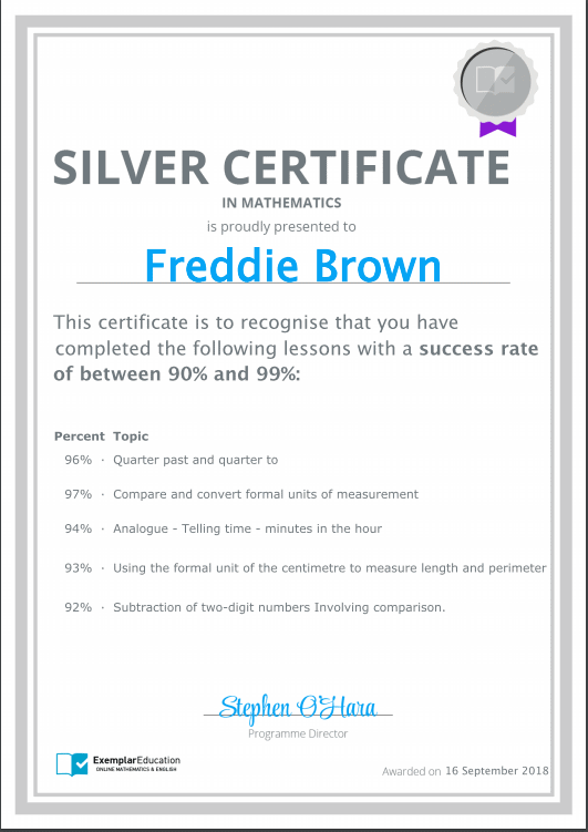 Exemplar Education Silver Certificate