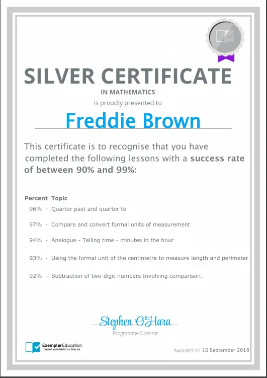Exemplar Education Silver Certificate