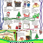 Christmas scavenger hunt clue cards laid out above picture books like “A World of Cookies for Santa,” surrounded by holiday-themed props.