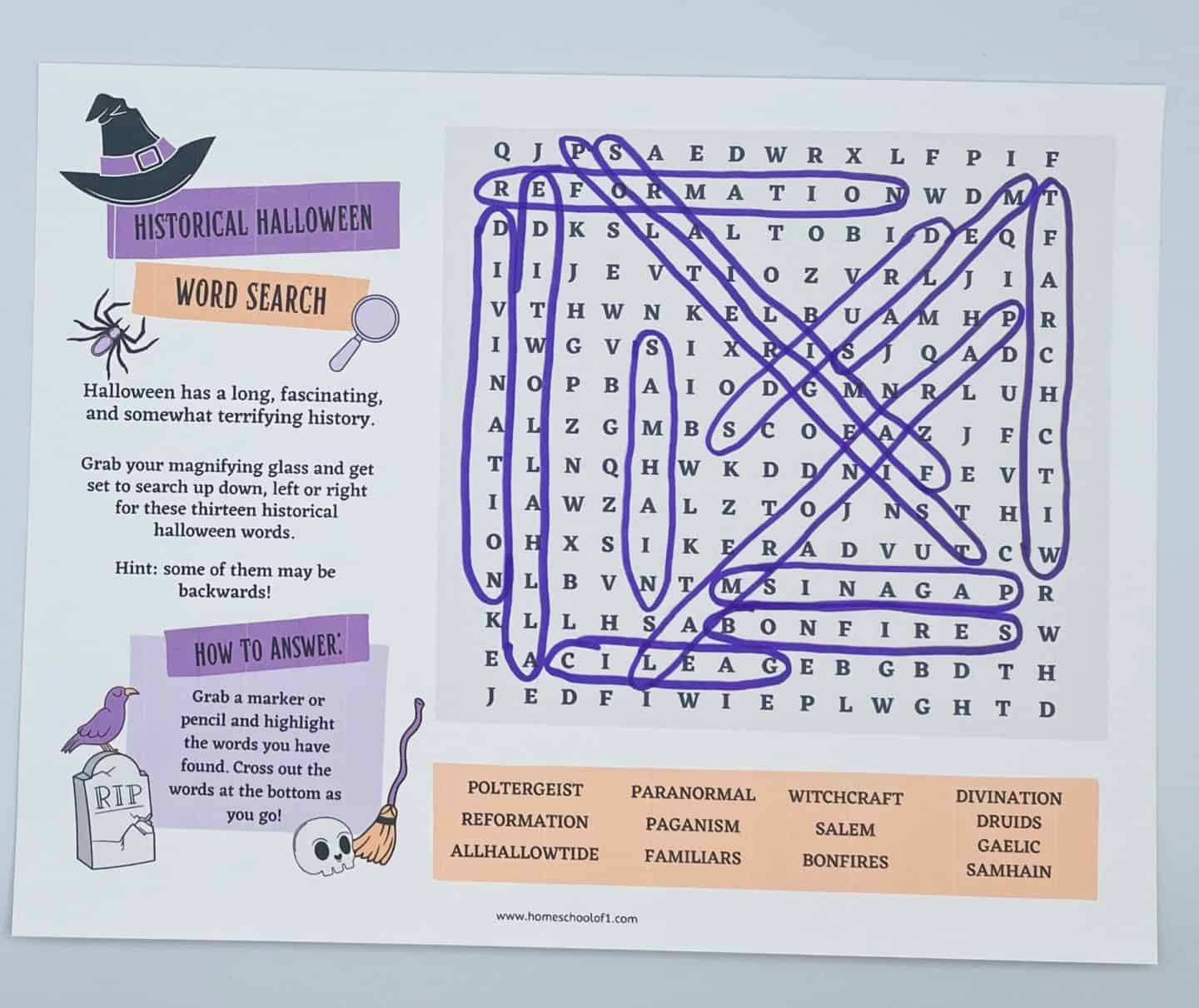 Halloween word search printable