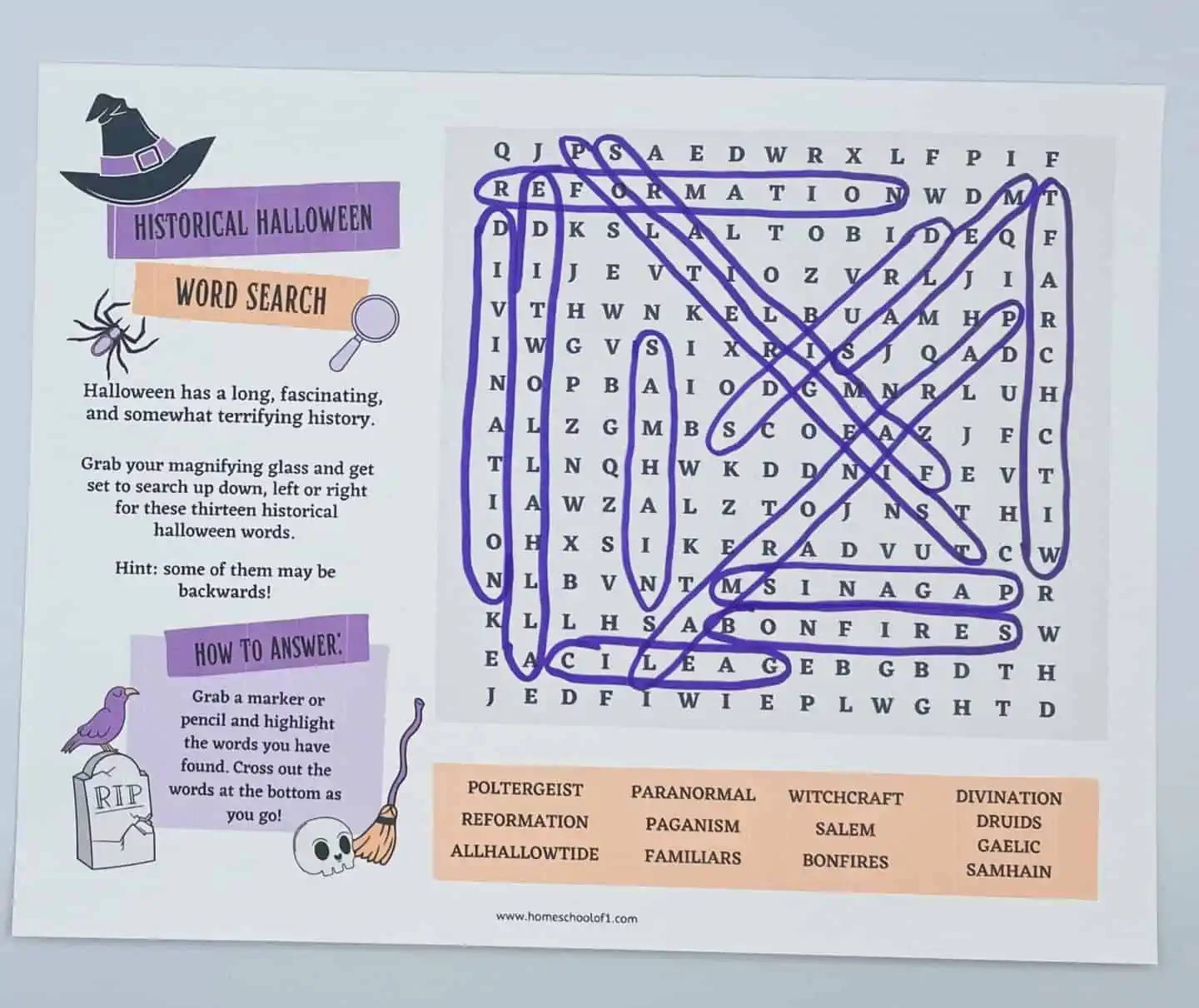 Halloween word search printable