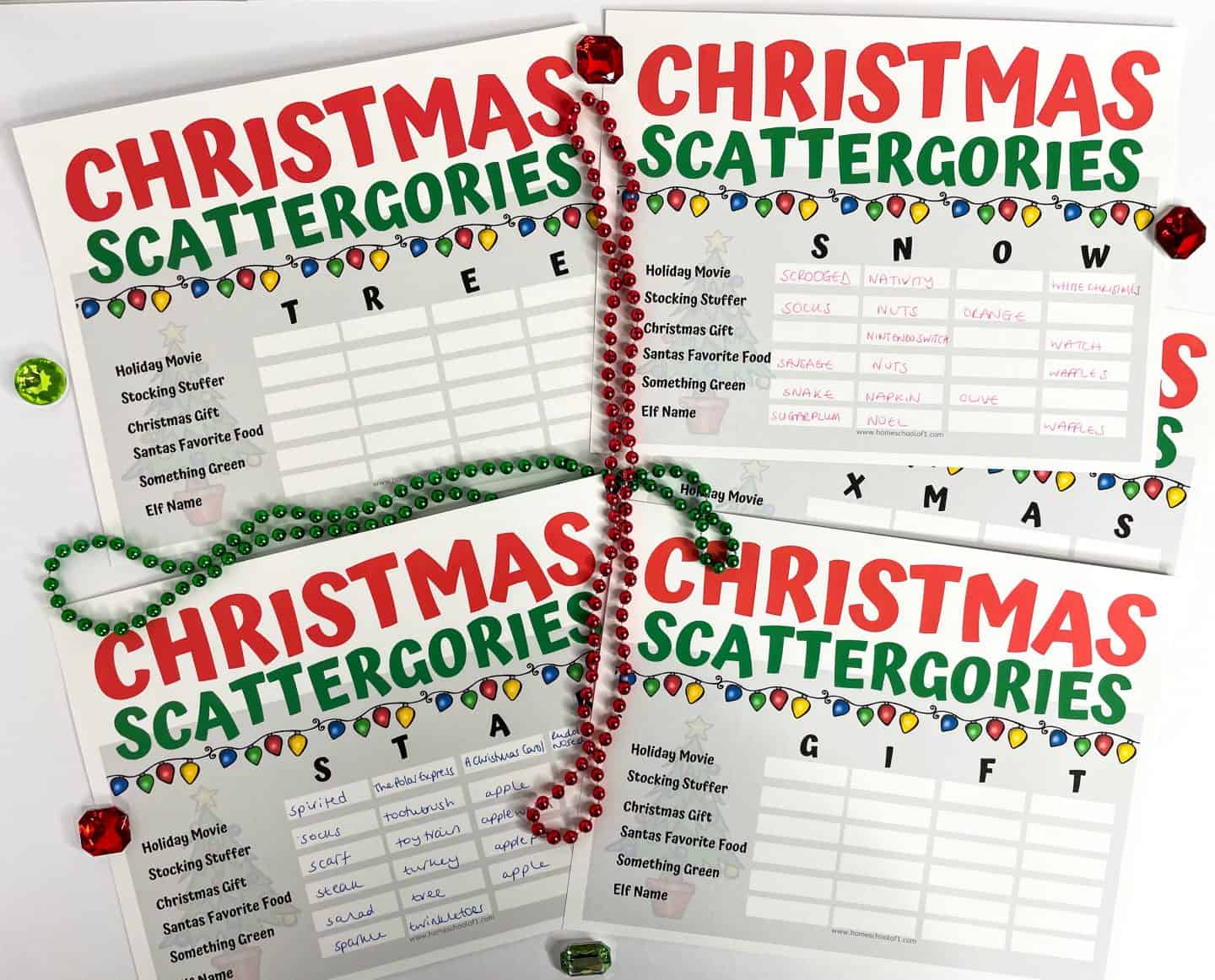 christmas scattergories boards