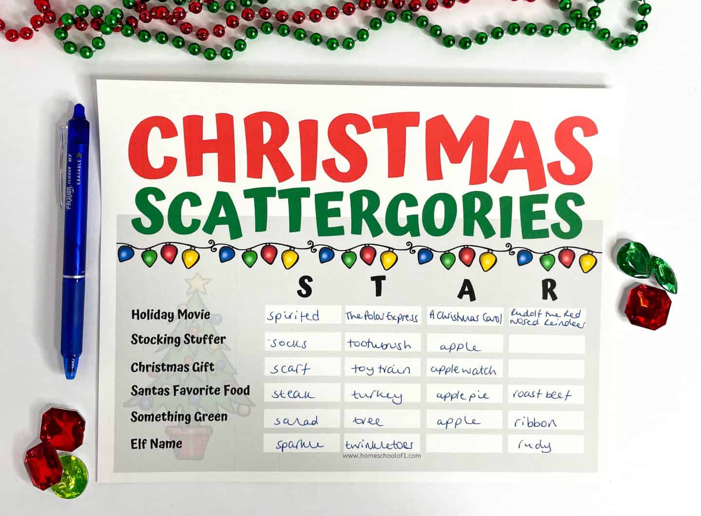 christmas scattergory board