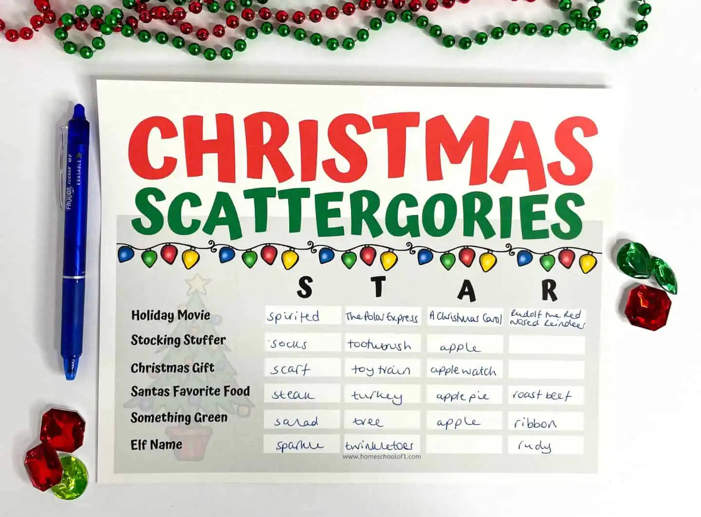 christmas scattergory board