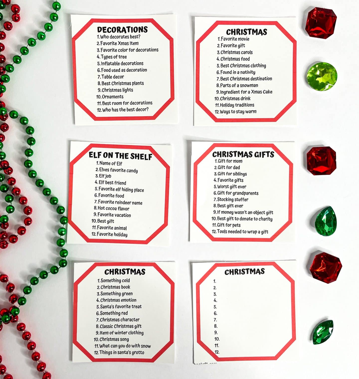 christmas scattergory lists
