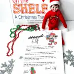 Printed Elf on the Shelf arrival letter with red elf doll and original book in the background