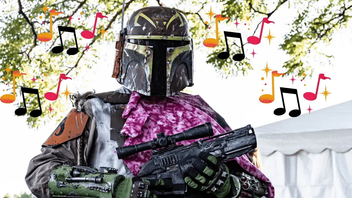 Storm trooper surrounded with musical notes