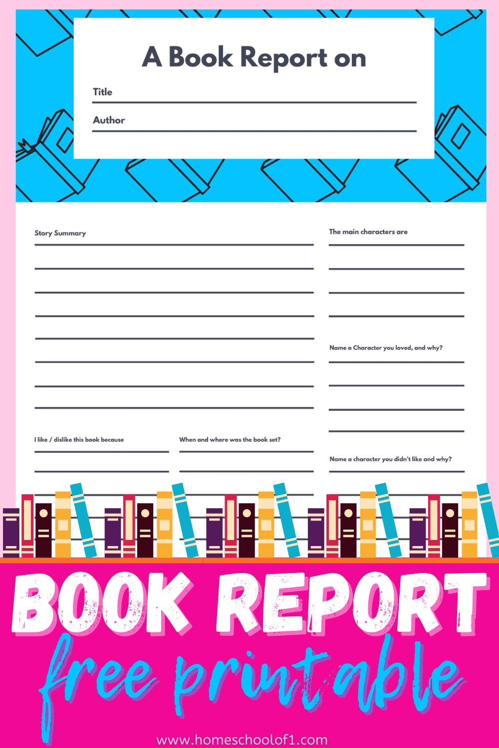 FreeBook Report Template Printable perfect for homeschool