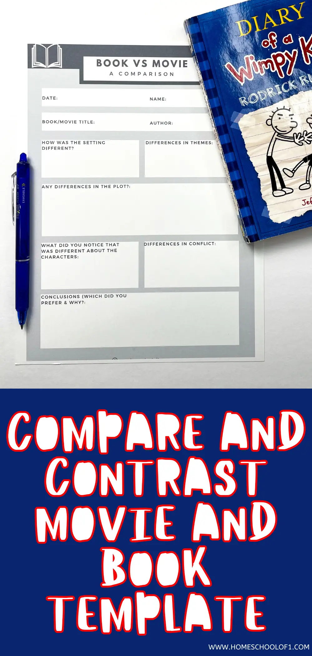 compare and contrast movie and book template