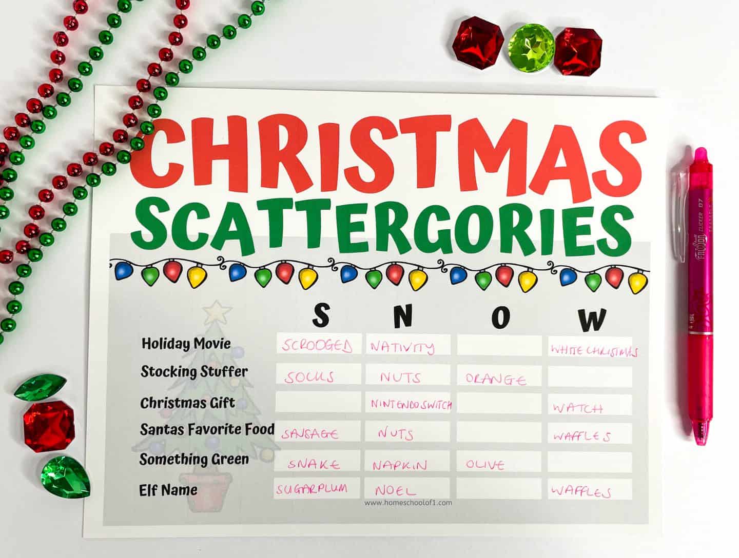 free christmas scattergories