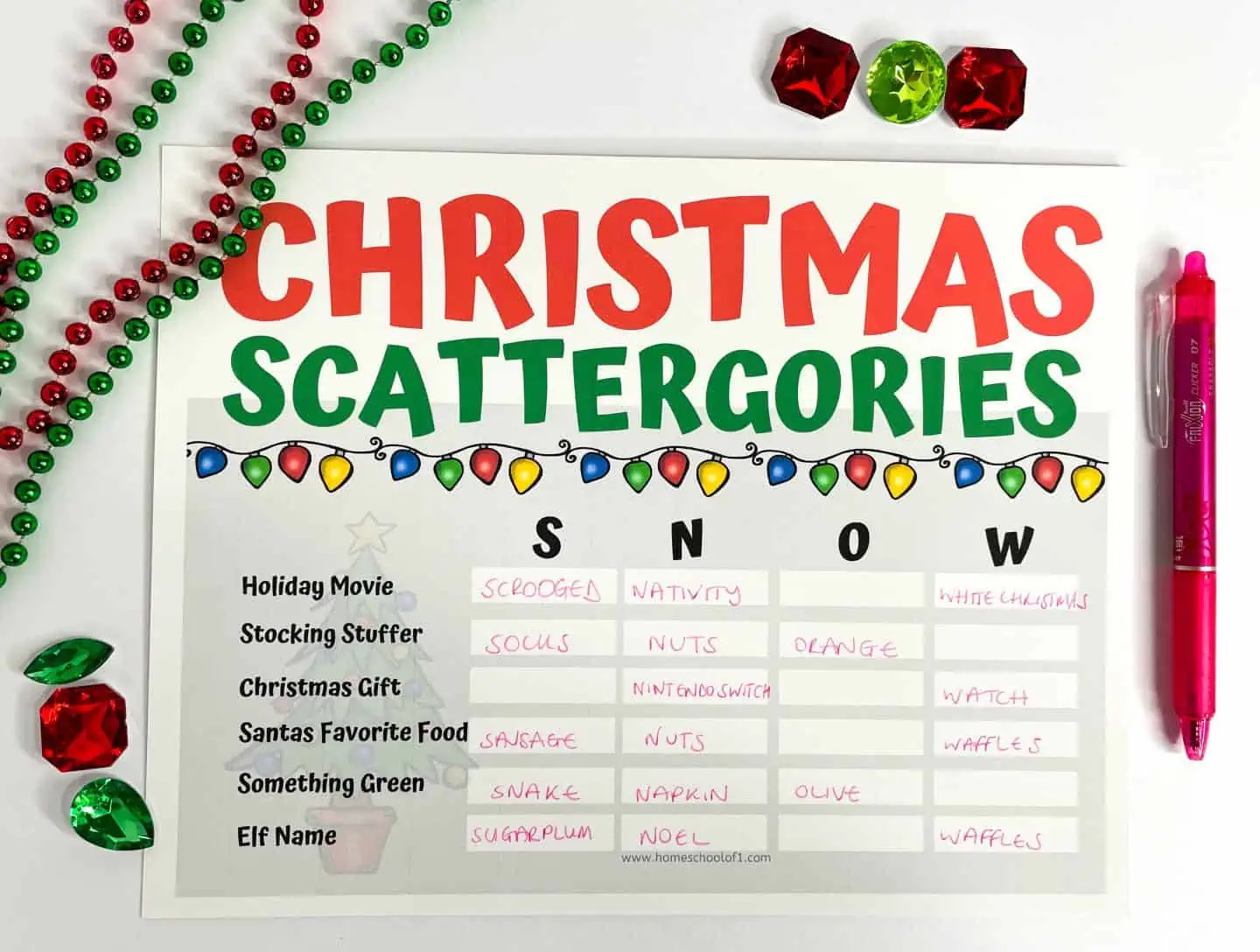 free christmas scattergories