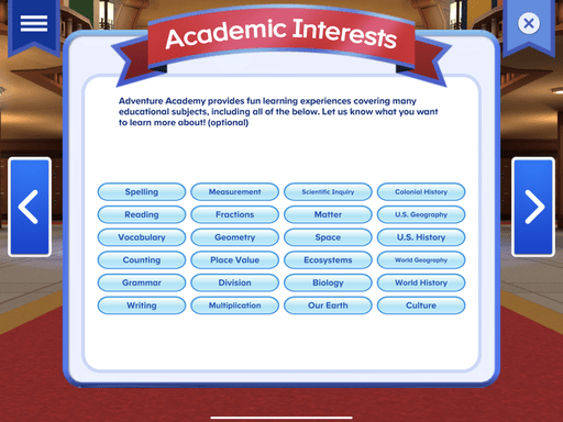 Adventure Acadamy Academic Interests