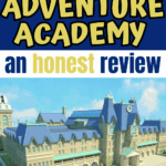 Adventure Academy review graphic featuring the virtual school building and the title “Adventure Academy – an honest review.”