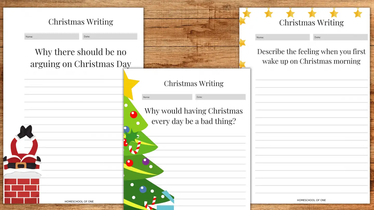 3 x christmas writing prompts printable
