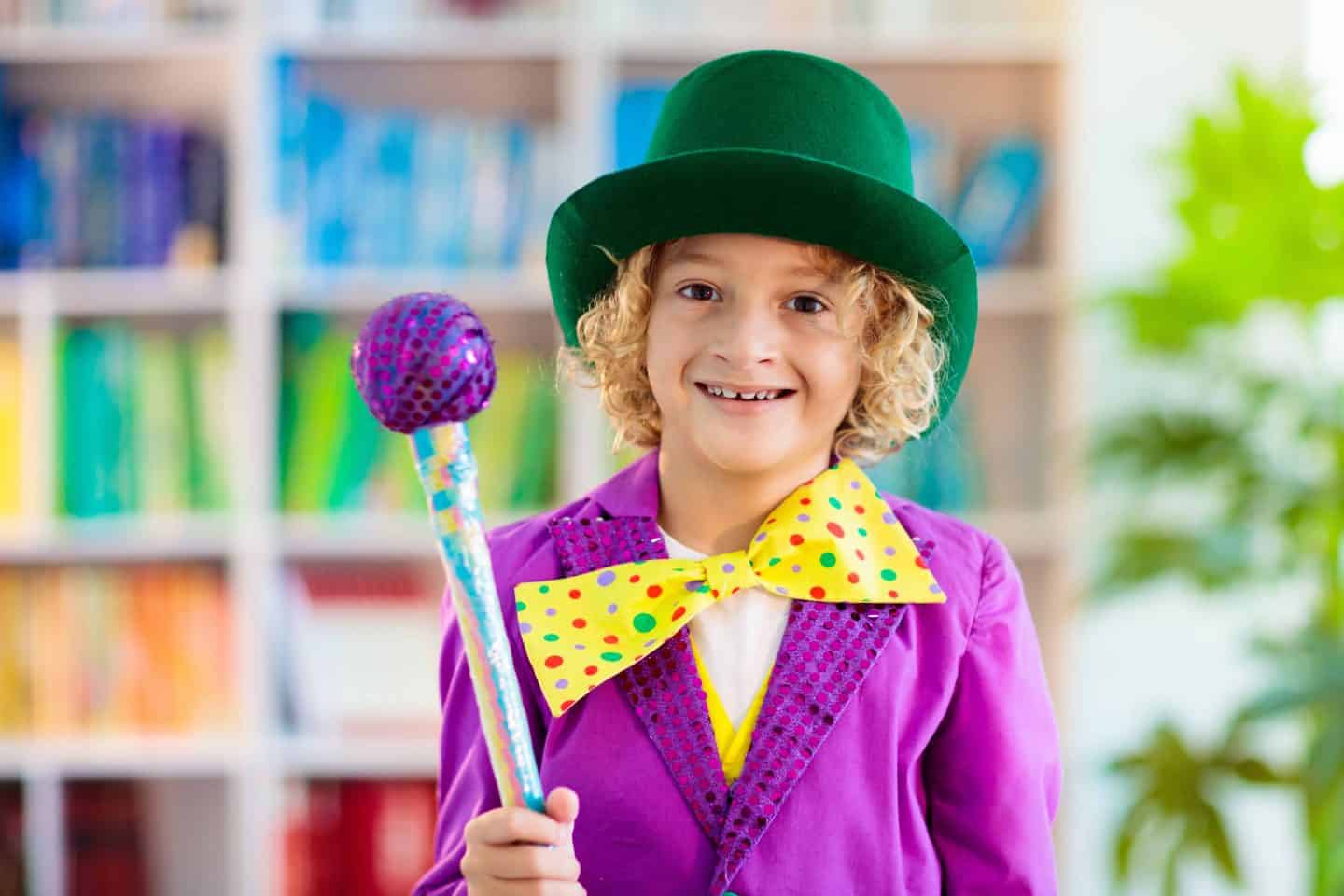 boy dressed as Willy Wonka from Charlie and the Chocolate Factory