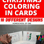 10 Free Christmas coloring in cards perfect for both kids and adults. Create your own homemade Christmas cards for FREE. #christmascards #christmashomemade