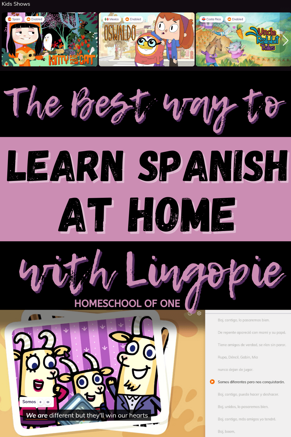 The best way to learn Spanish at home with Lingopie. Check out our detailed review of Lingopie and see how we use it in our homeschool of one. It is a great way to learn the language by listening to people actually talking. With subtitles and so much more. #spanish
