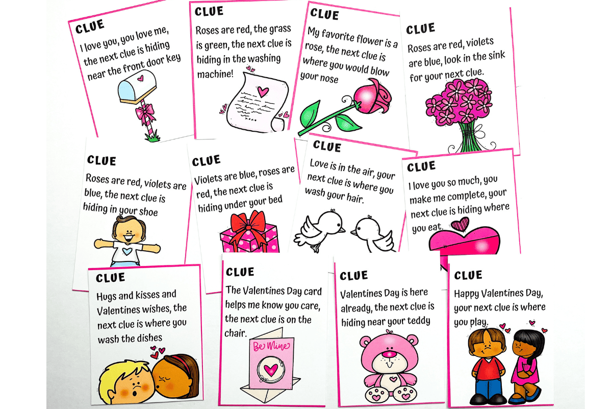 VALENTINES DAY SCAVENGER HUNT CLUES