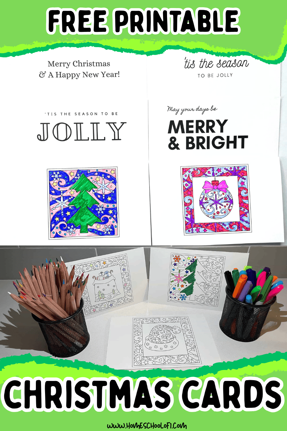 Free Printable Christmas Cards to Color For Adults & Teens