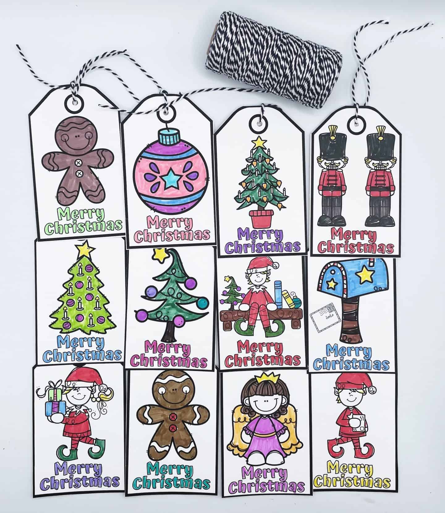 free color in Christmas gift tags