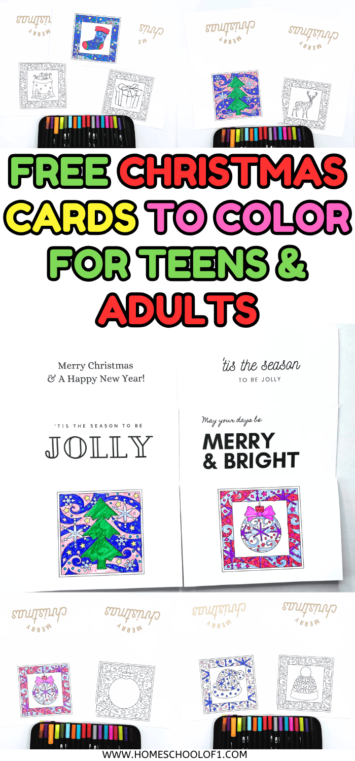 Free Printable Christmas Cards to Color For Adults & Teens