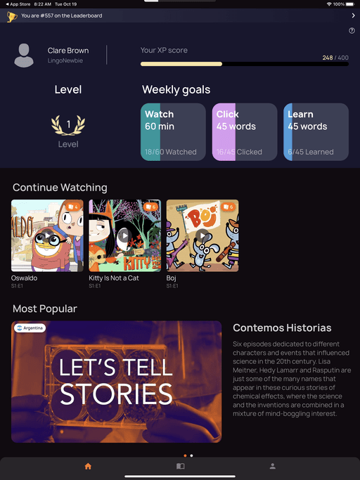 Lingopie App main screen