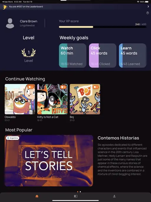 Lingopie App main screen