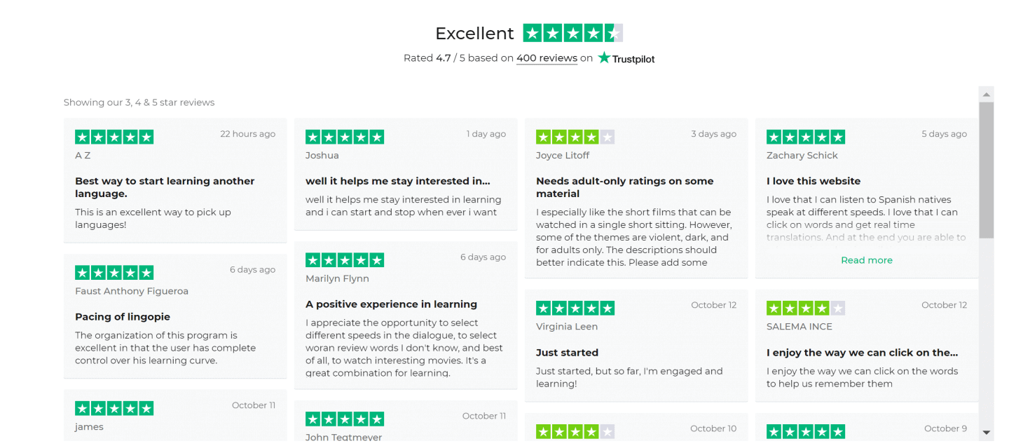 Lingopie Review Trustpilot