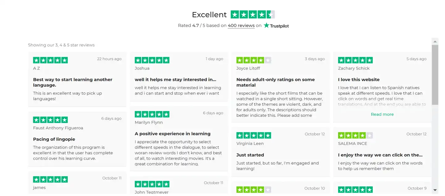 Lingopie Review Trustpilot