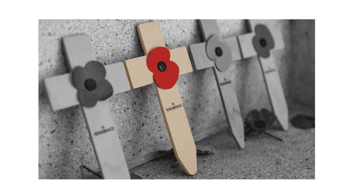 remembrance day cross with poppy