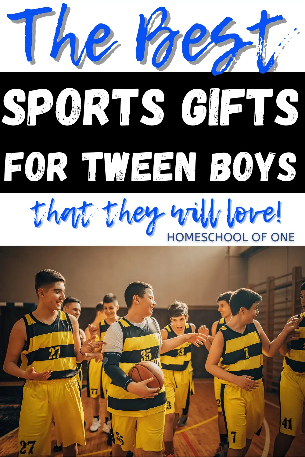 Sports gifts for tween boys that they will want this Christmas. Boys playing basketball