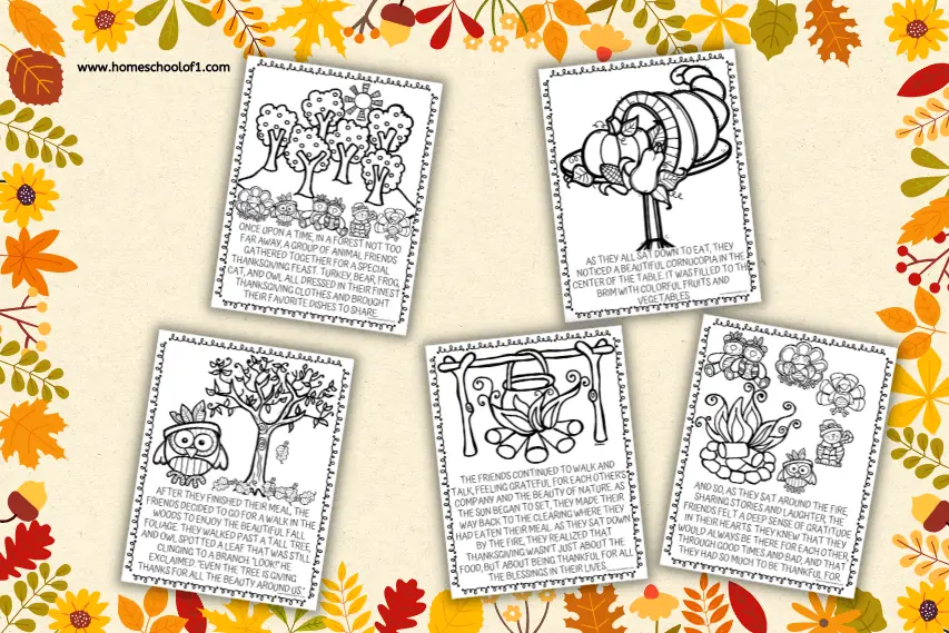 5 Thanksgiving Coloring Pages: A Gathering of Friends (free)