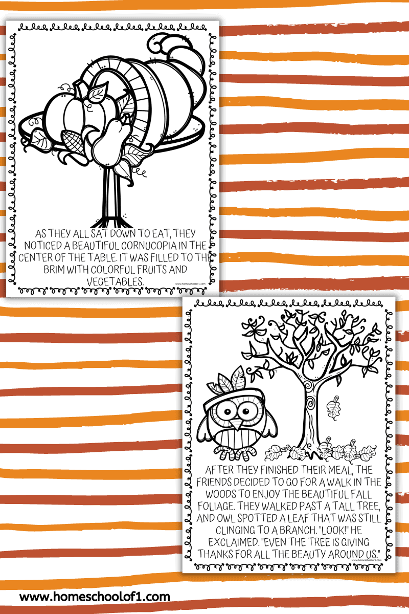 5 Thanksgiving Coloring Pages: A Gathering of Friends (free)