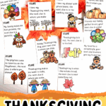 Free printable Thanksgiving scavenger hunt cards laid out with festive fall leaves and cute holiday graphics.