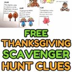 Thanksgiving scavenger hunt clue cards with fall decorations and a yellow toy bus used as a hiding spot.