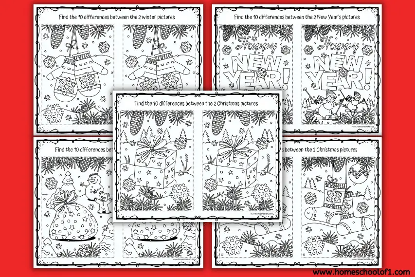 5 Christmas Spot The Difference Printables The Kids Can Color