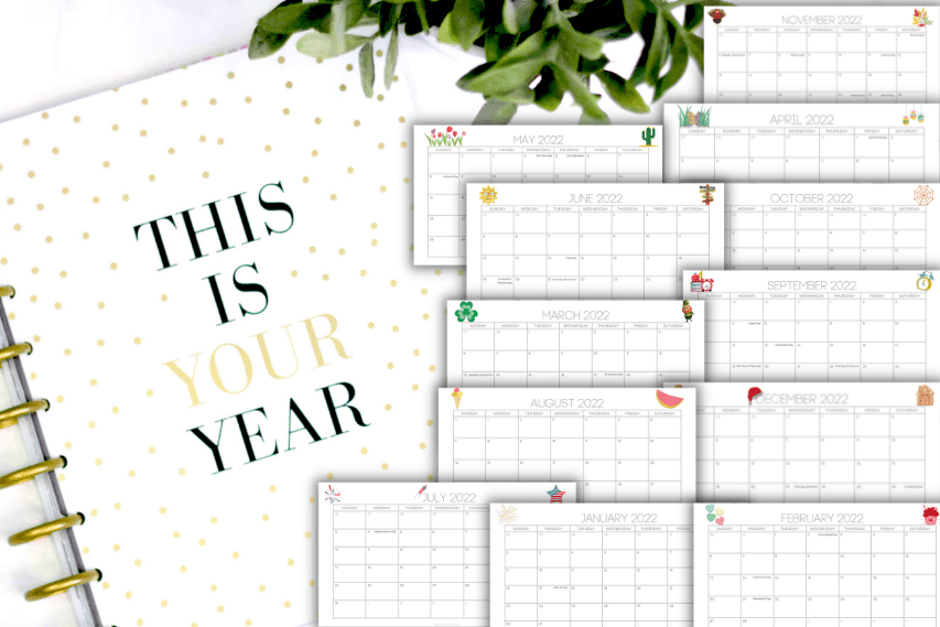 FREE 2022 Printable Monthly Calendar with Holidays