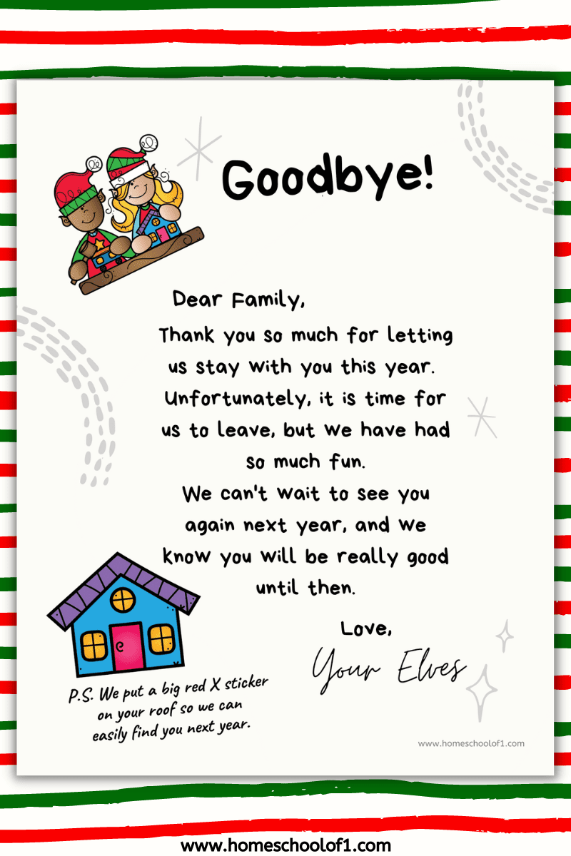 Elf Goodbye Letter Free Printable