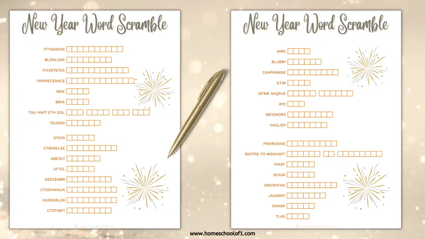 new years word scramble with answers
