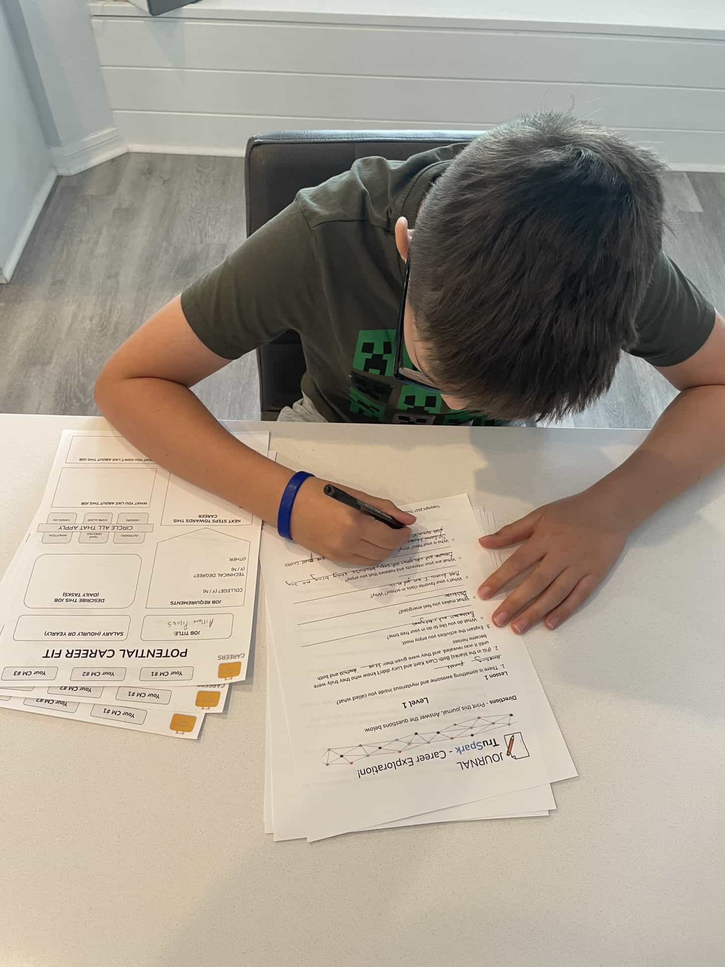 Boy completing the Career Test for Teenagers Truspark curriculum
