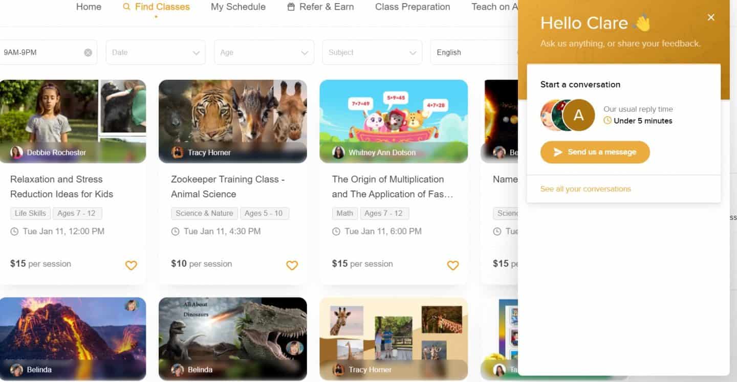 Online Classes For Kids Chat function