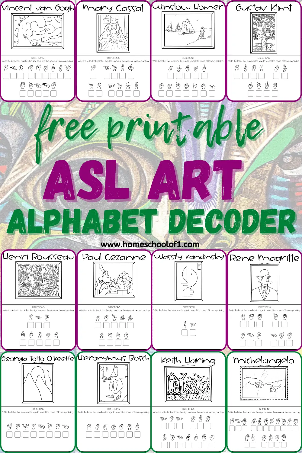 ASL art decoder - Free Sign Language Worksheets For Kids