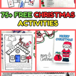 Vertical collage of printable Christmas worksheets including placemats, coloring pages, scattergories, bookmarks, and Santa craft activities.