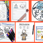Free learning worksheets for kids covering the moon phases, human anatomy, amendments, life cycles, writing prompts, and science.