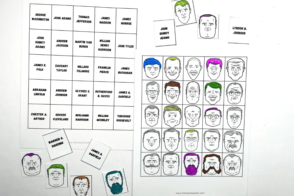 presidents day memory game printable