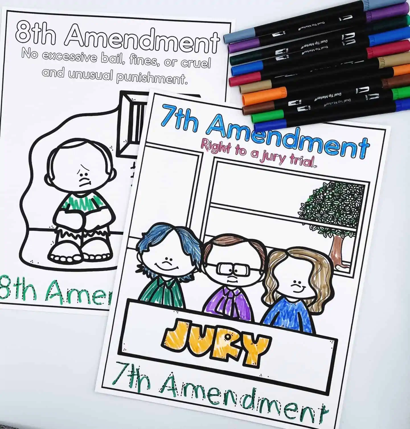 7th and 8th amendments from Bill of rights coloring sheets