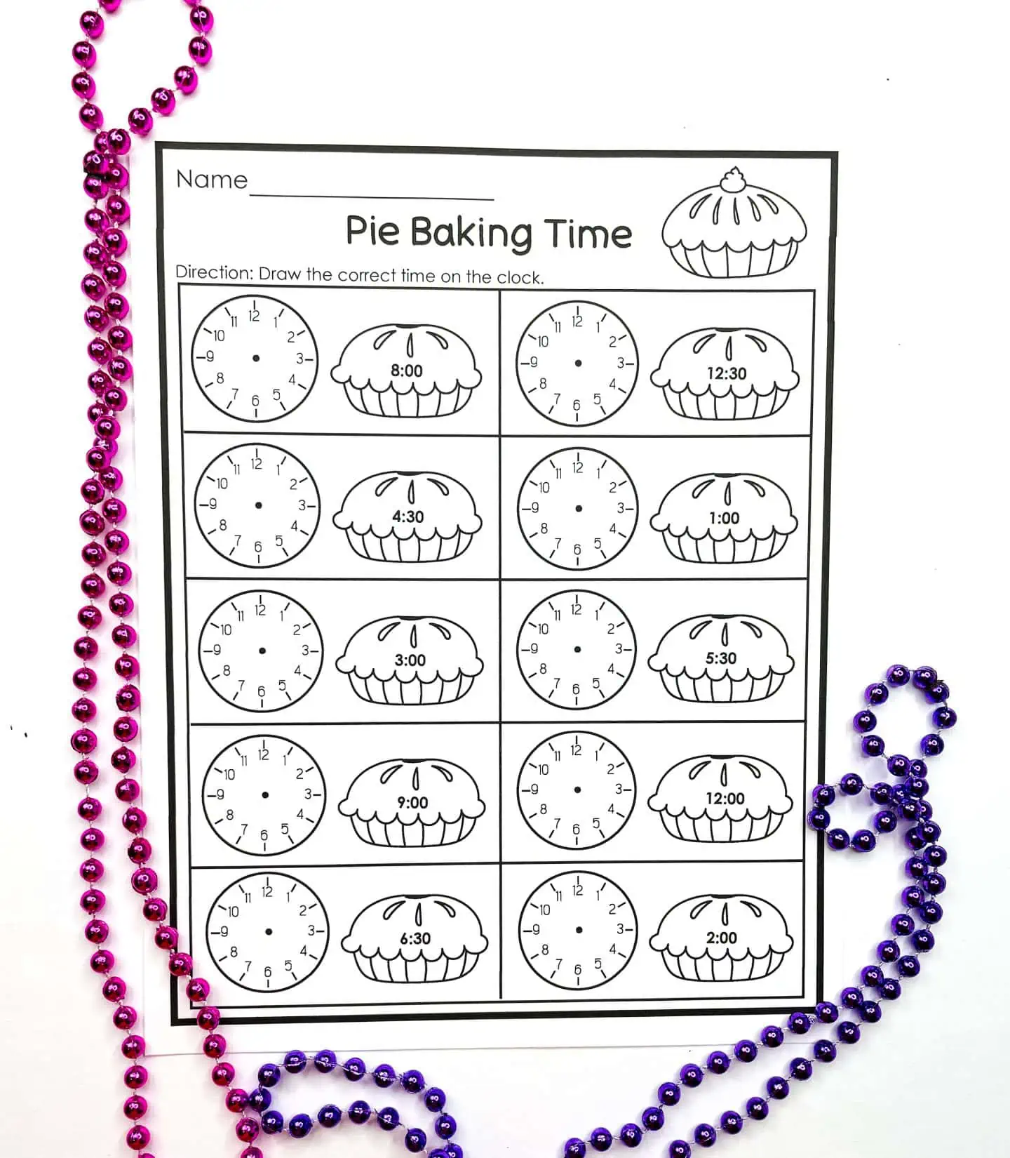 pie baking time worksheet