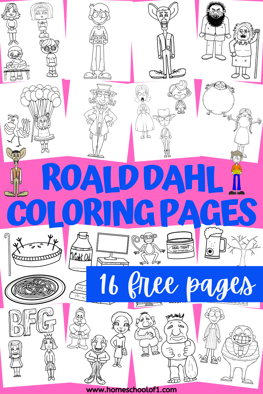 16 free Roald Dahl coloring pages inspired by The BFG, Twits, Matilda and Charlie and the Chocolate Factory