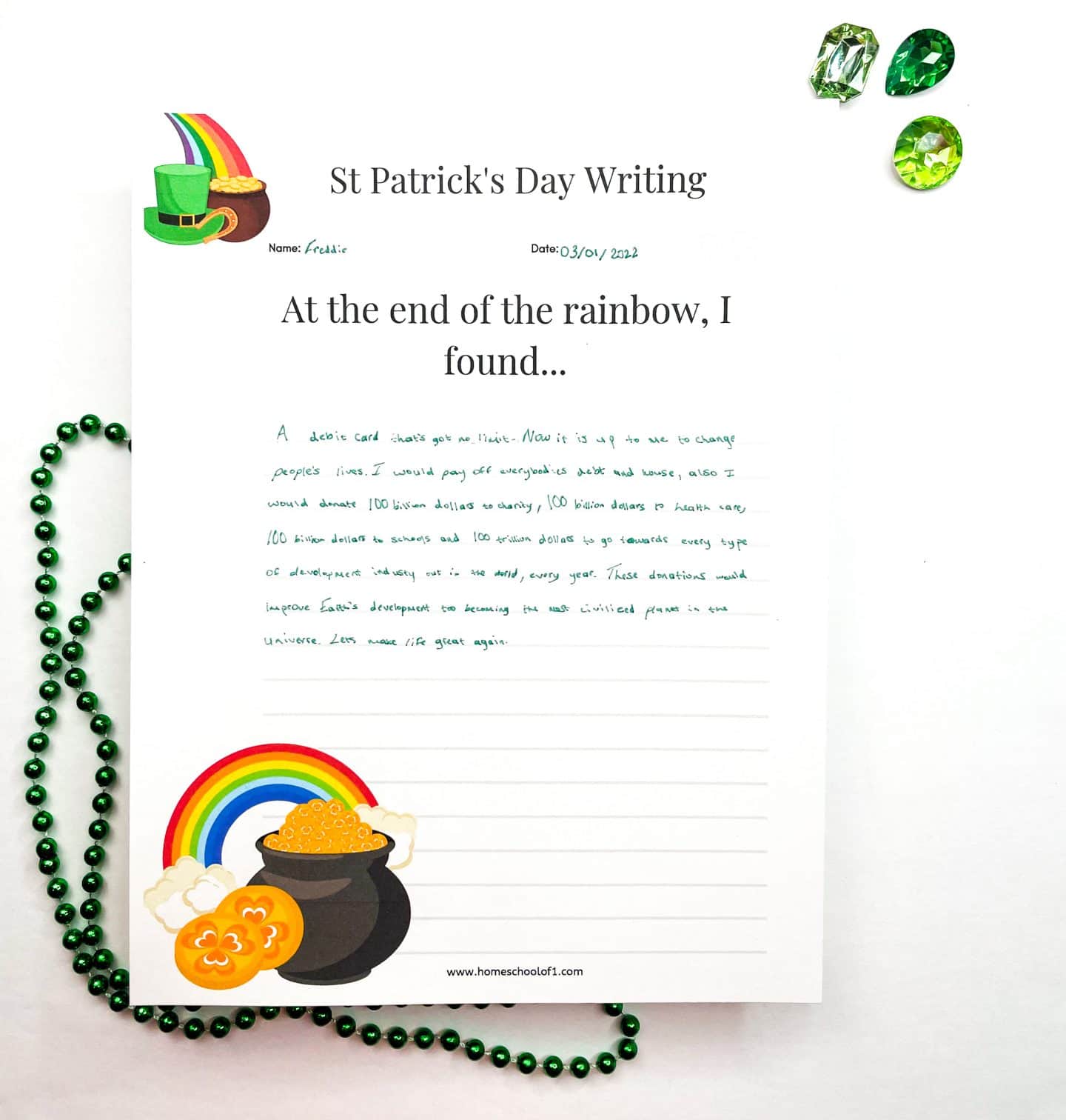 ST PATRICKS DAY WRITING PROMPT PRINTABLE